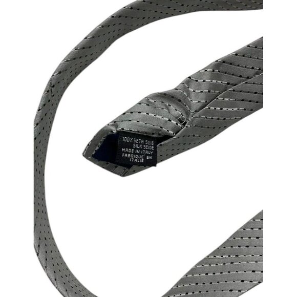 KENZO Men's 100% Silk Necktie LUXURY Gray Silver Striped Geometric W:3.7" EUC - Picture 3 of 4